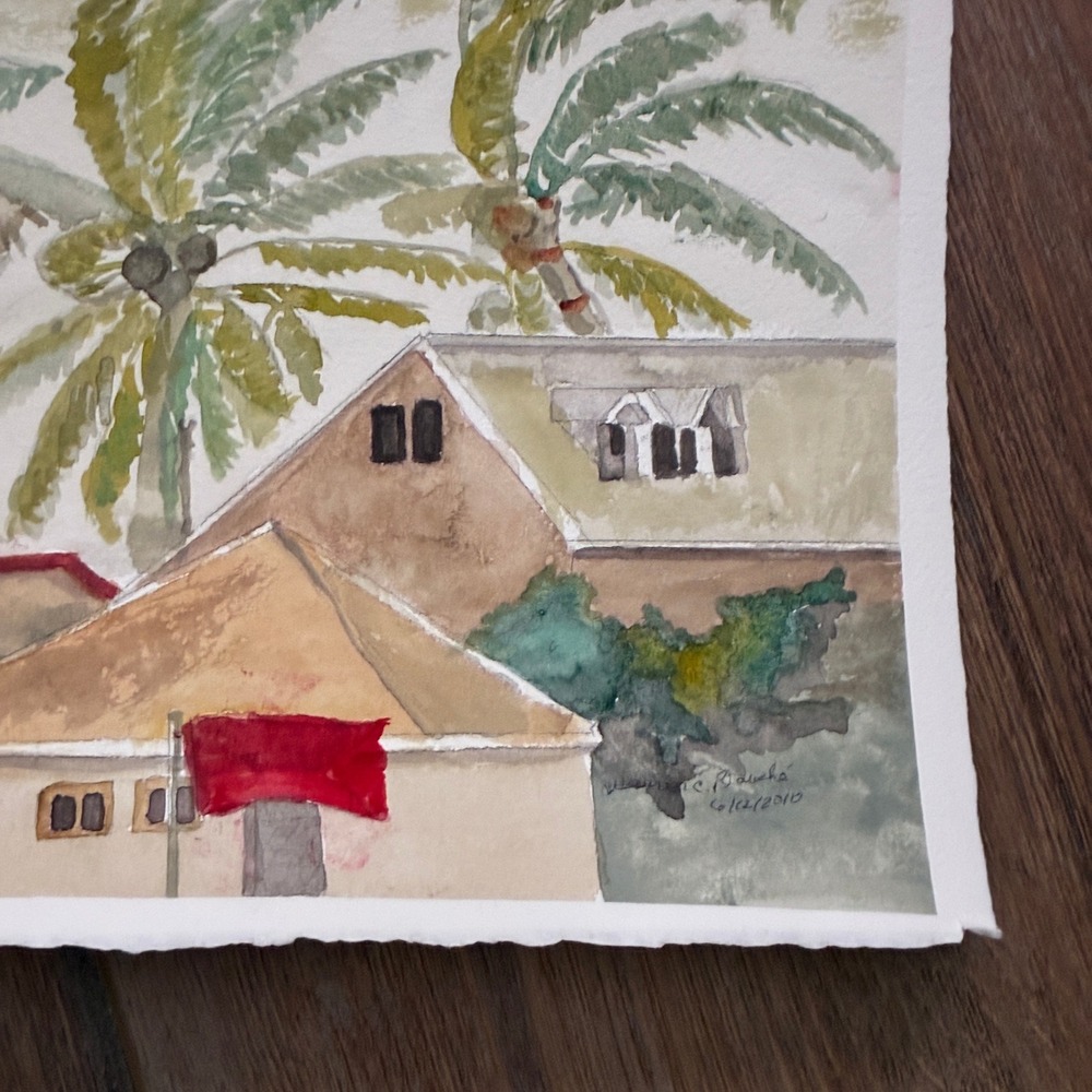 Warren C Plauche Watercolor Painting Hurricane in the Bahamas Coconuts - Picture 4 of 8